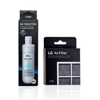 LG 1000P water filter and 120f air filter with packaging in white background