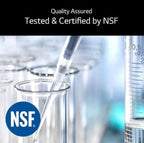 Laboratory setting with beakers and NSF logo, indicating quality assurance and certification.
