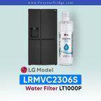 LG LRSXS2706B water filter with refrigerator on a light blue background
