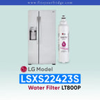 LG LSXS22423S refrigerator with water filter LT800P on a light blue background