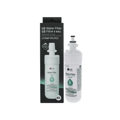 LG water filter with packaging on a white background