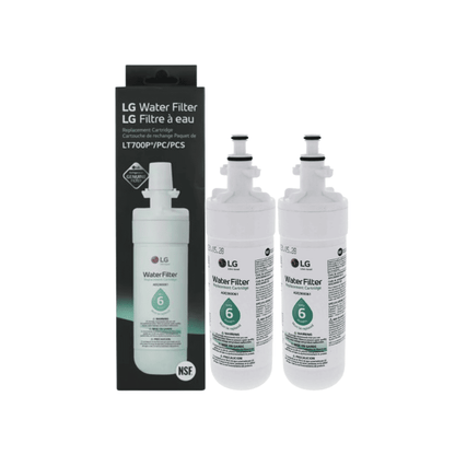 Two LG water filters with packaging on a white background