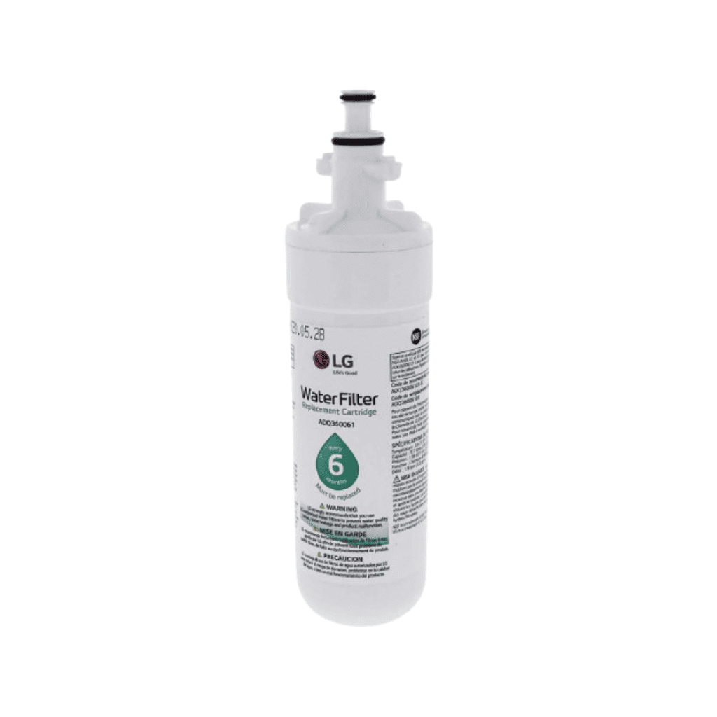 LG water filter cartridge on a white background