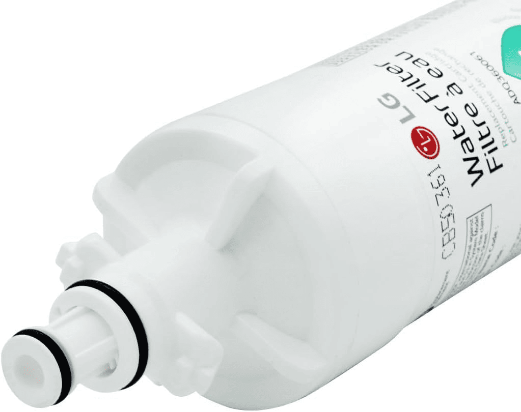 White water filter cartridge with text on a white background