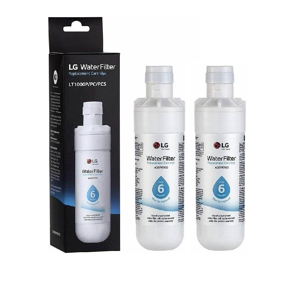 2 Pack LG Model LRMVC2306S Water Filter Replacement Cartridges with packaging on a white background