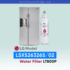 LG LSXS26326S02 refrigerator with water filter on a light blue background
