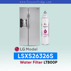 LG LSXS26326S refrigerator with water filter on a light blue background