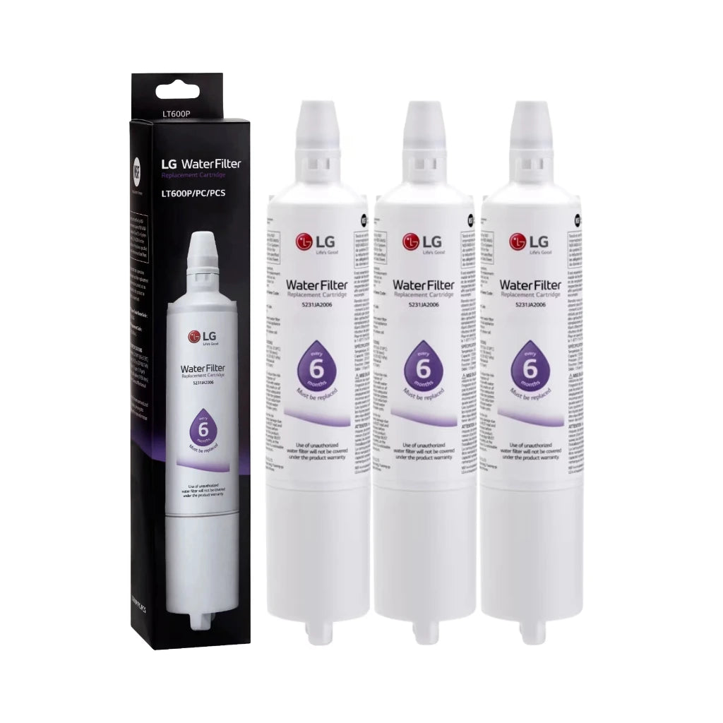 LG water filter with packaging on a white background