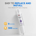 LG LT600P refrigerator water filter replacement cartridge, easy to install twist-in design, lasts 6 months or 300 gallons, improves water taste and filtration performance