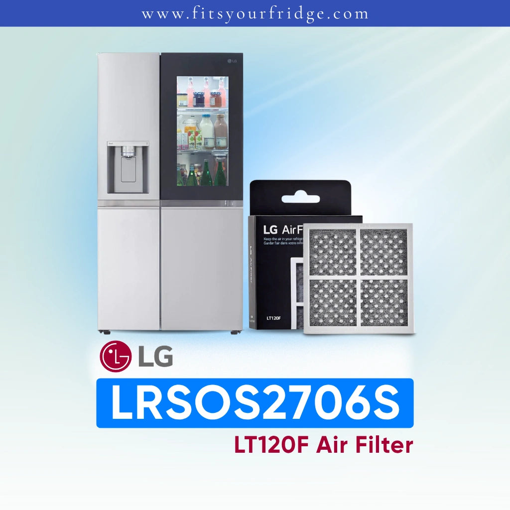 LG refrigerator LRSOS2706S with air filter packaging and model number.