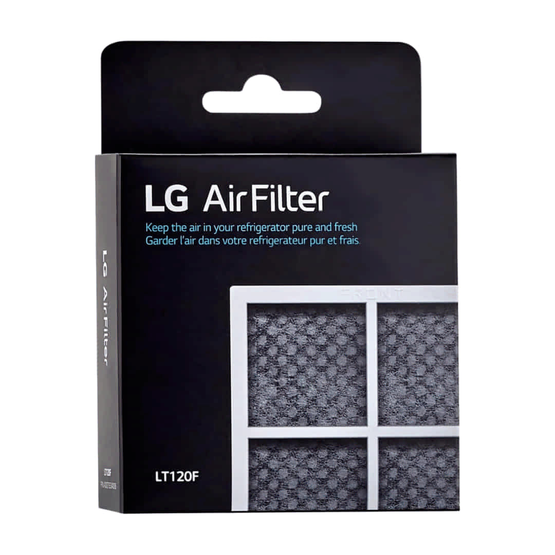 LG Refrigerator Model LFXS26973S Air Filter Replacement packaging with text and filter images on a white background