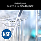 Laboratory setting with beakers and NSF logo, indicating quality assurance and certification by NSF.