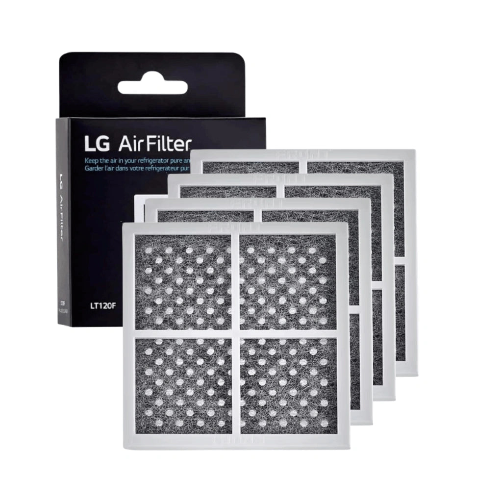 LG LRFXS2513S air filter packaging with multiple filters displayed in front