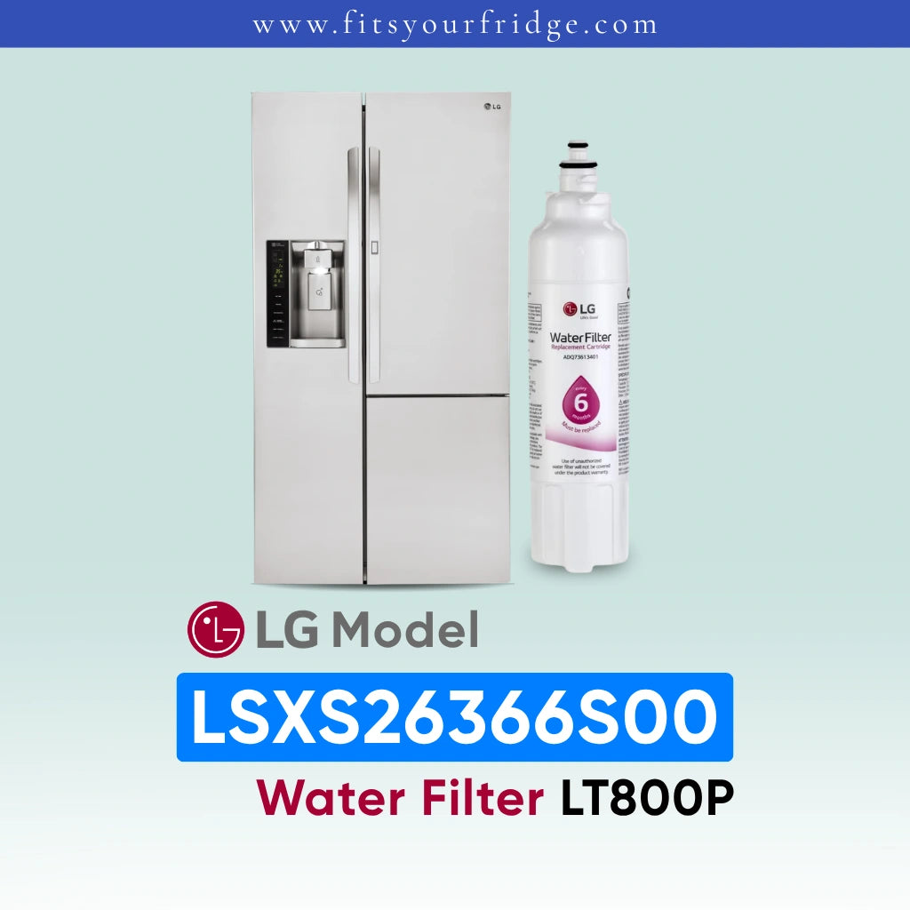 LG LSXS26366S00 refrigerator with water filter LT800P on a light blue background