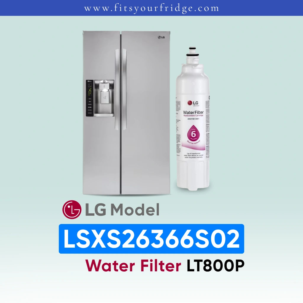 LG LSXS26366S02 refrigerator with water filter on a light blue background