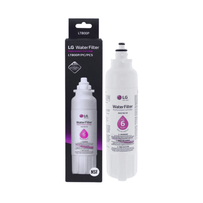 LG water filter with packaging on a white background