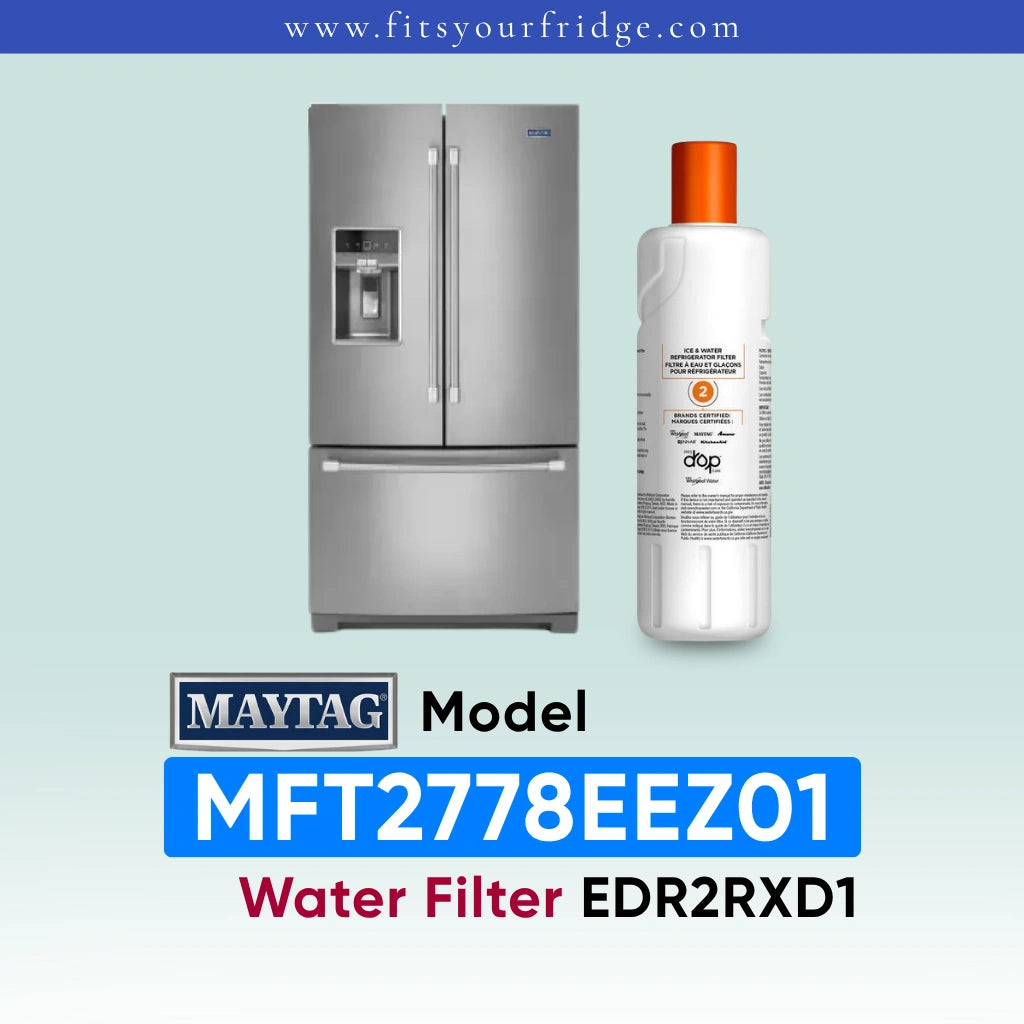Maytag MFT2778EEZ01 refrigerator water filter replacement with EveryDrop Filter 2 EDR2RXD1 for clean, fresh-tasting filtered water.