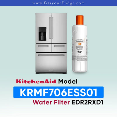 KitchenAid KRMF706ESS01 refrigerator water filter replacement using EveryDrop Filter 2 EDR2RXD1 for fresh, filtered drinking water.