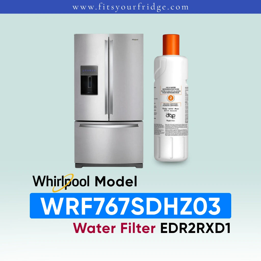 Whirlpool WRF767SDHZ03 refrigerator water filter replacement with EveryDrop Filter 2 EDR2RXD1 for clean, fresh-tasting filtered water.