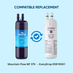 Two water filter bottles with labels 'Mountain' and 'EveryDrop', on a light blue background.