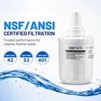 Samsung DA29-00003F refrigerator water filter with NSF/ANSI 42, 53, and 401 certified filtration for cleaner, fresher drinking water and ice from compatible Samsung refrigerators