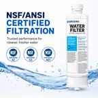 Samsung DA97-17376B refrigerator water filter with NSF/ANSI 42, 53, and 401 certified filtration for cleaner, fresher water in compatible Samsung refrigerator systems