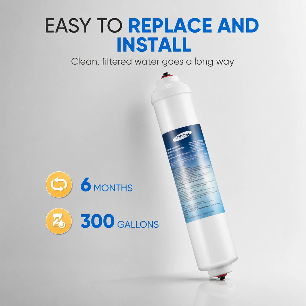 Samsung DA29-10105J refrigerator water filter replacement cartridge, easy to replace and install, lasts 6 months or 300 gallons for clean, filtered drinking water and ice quality