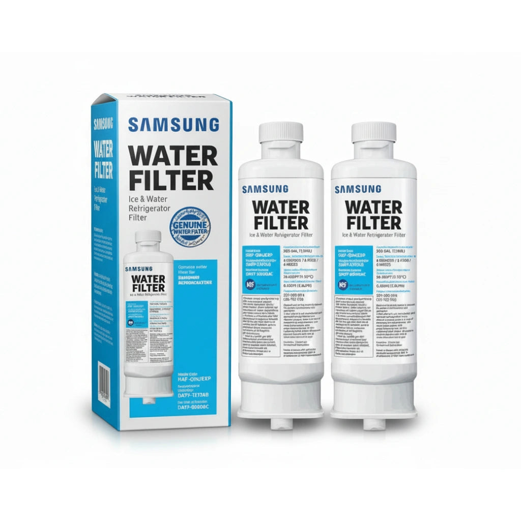 Samsung HAF QIN/EXP water filter pack with two replacement filters and original box