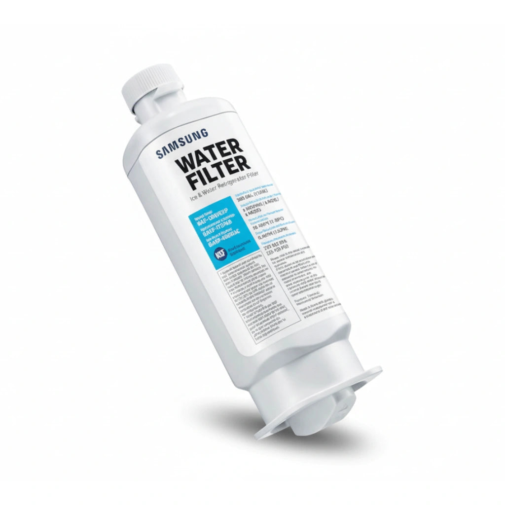 Samsung DA97-17376B water filter angled view with clean white body and label details