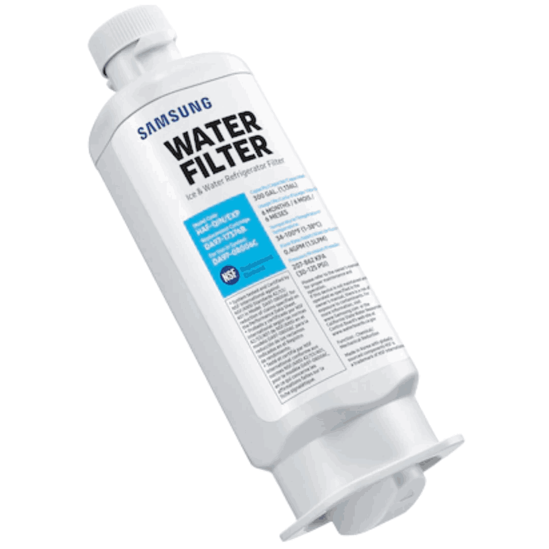 Samsung Refrigerator Model RF28T5001SR Water Filter Side View on a white background