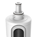 Close-up of a white cylindrical object with a central component on a transparent background
