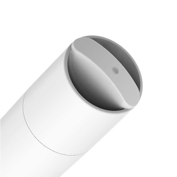 Close-up of a white cylindrical object with a gray top on a transparent background
