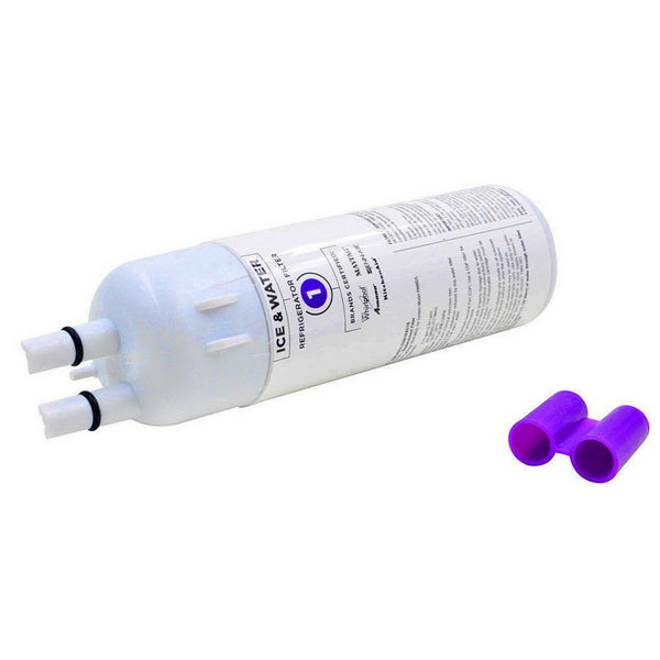 Whirlpool P8WB2L Water Filter Replacement with purple ends on a white background