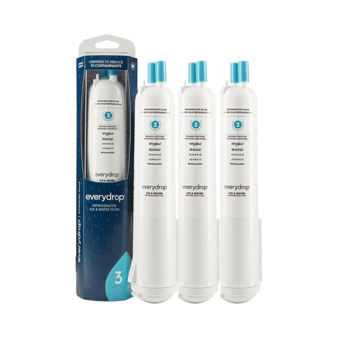 Everydrop ice and water filter packaging with four filters on a white background